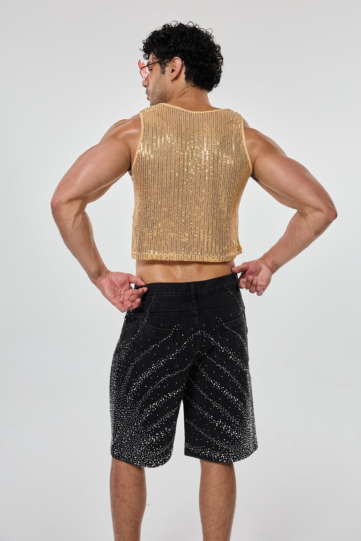 Shining Tension Sequin Crop Top Gold