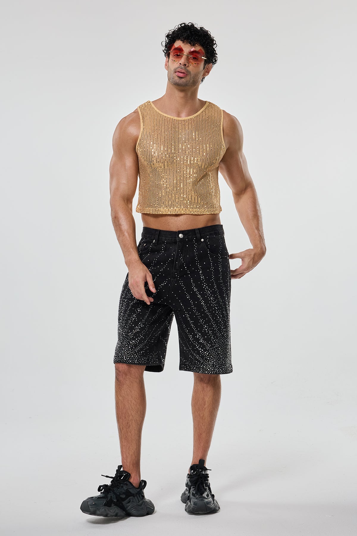 Shining Tension Sequin Crop Top Gold