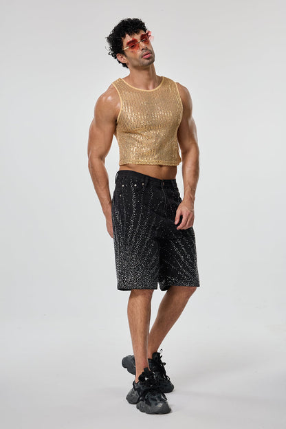 Shining Tension Sequin Crop Top Gold