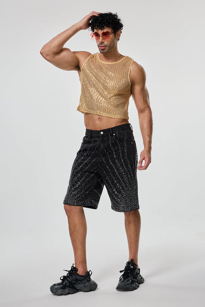 Shining Tension Sequin Crop Top Gold
