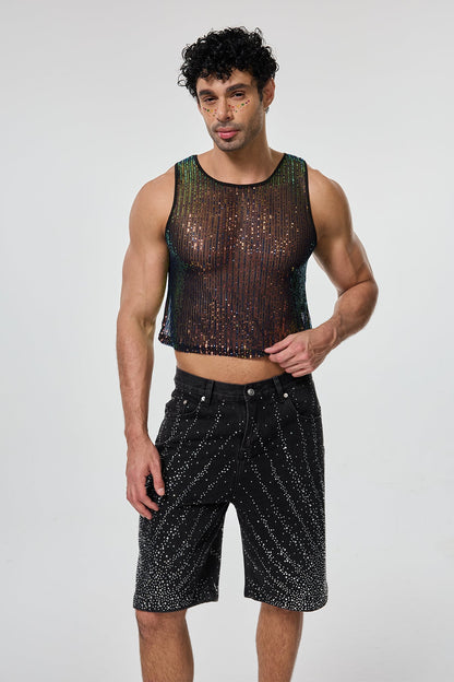 Shining Tension Sequin Crop Top Multi