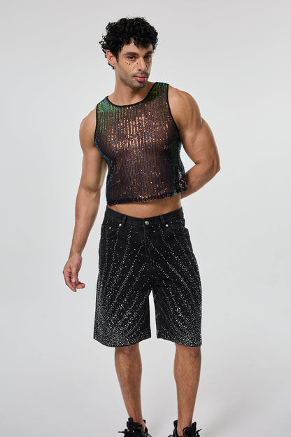 Shining Tension Sequin Crop Top Multi