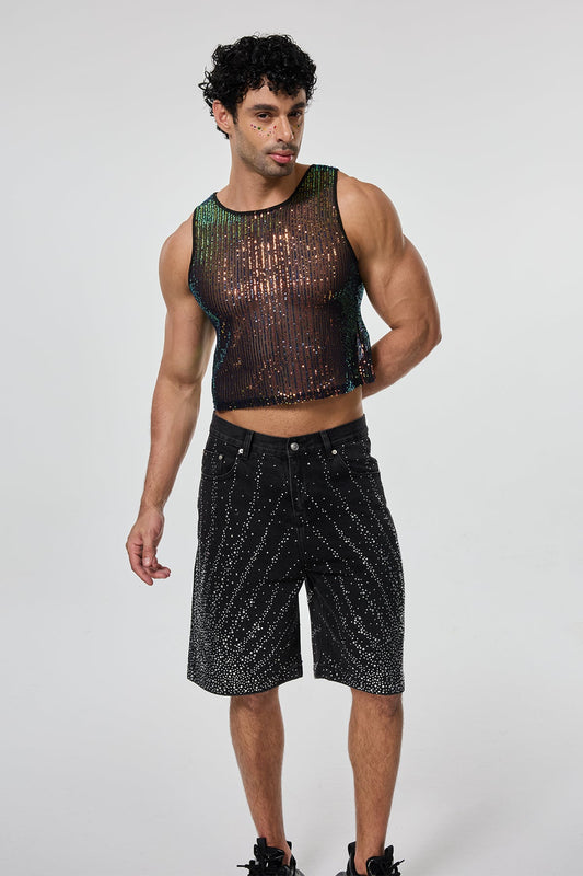 Shining Tension Sequin Crop Top Multi