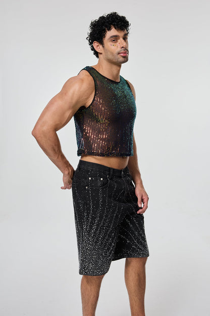 Shining Tension Sequin Crop Top Multi