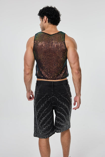 Shining Tension Sequin Crop Top Multi
