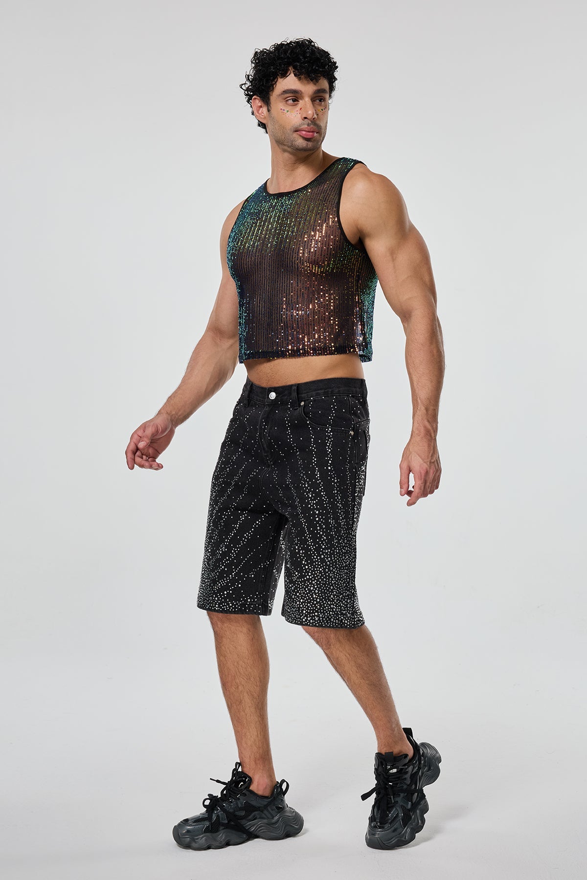 Shining Tension Sequin Crop Top Multi