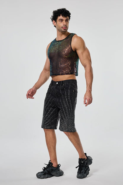 Shining Tension Sequin Crop Top Multi