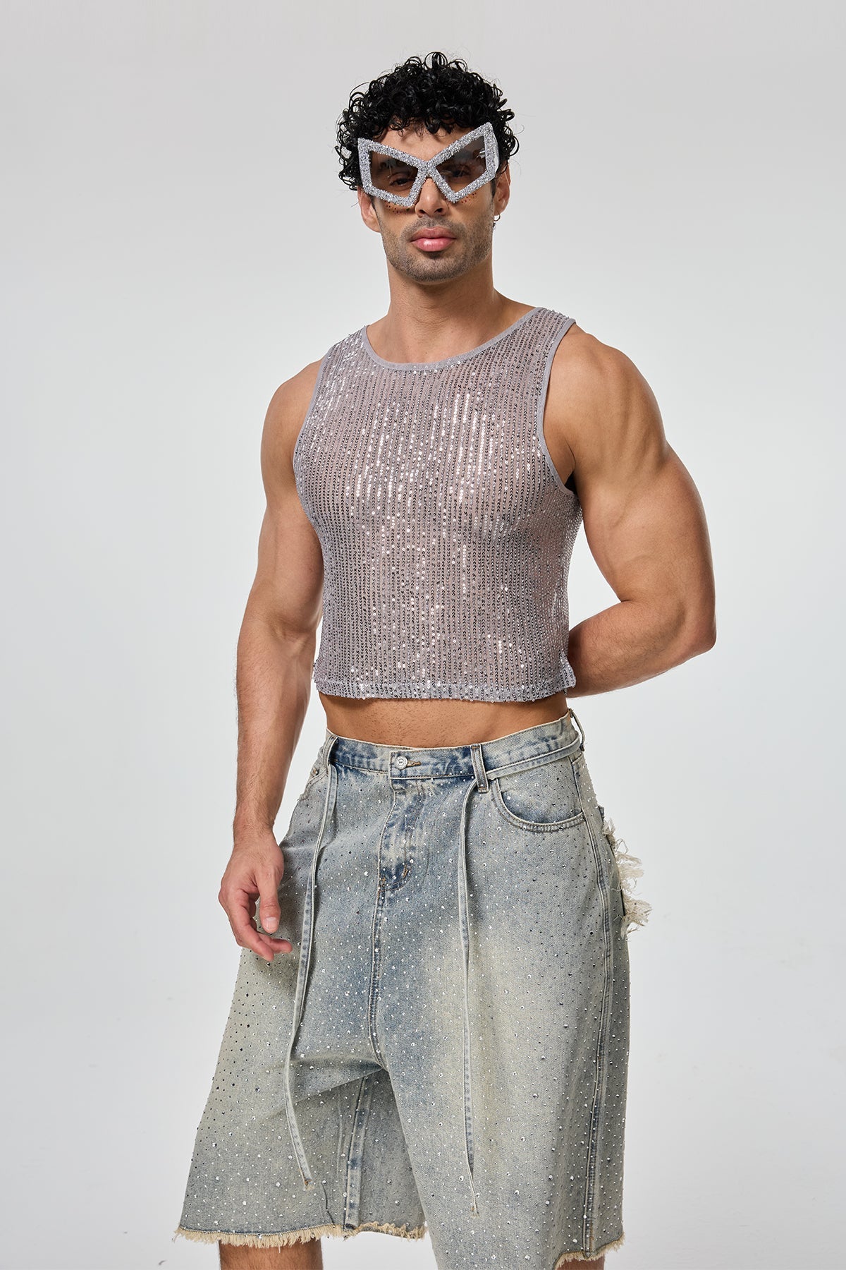 Shining Tension Sequin Crop Top Silver