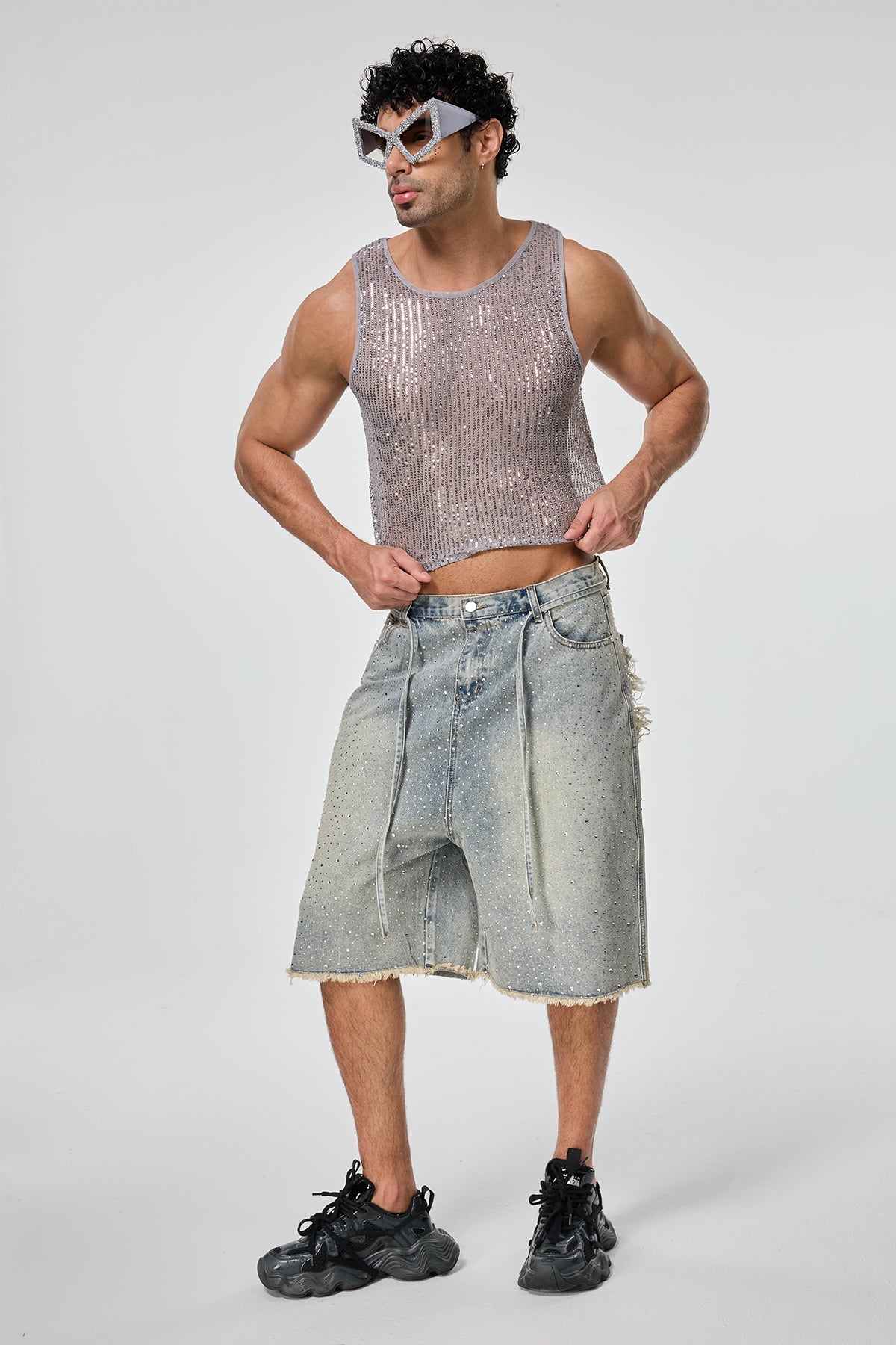 Shining Tension Sequin Crop Top Silver