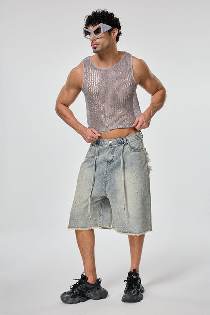Shining Tension Sequin Crop Top Silver