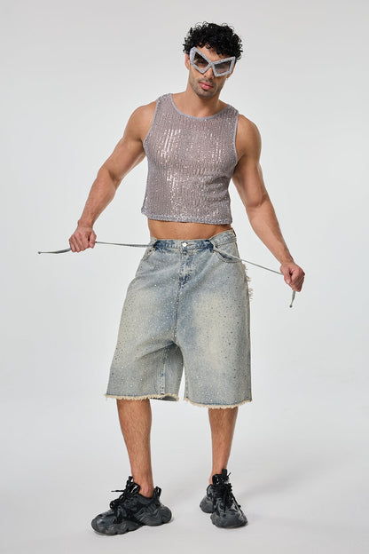 Shining Tension Sequin Crop Top Silver