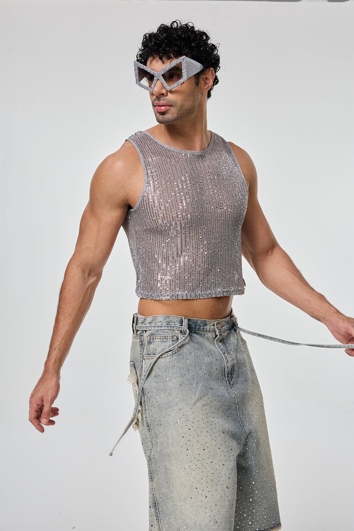 Shining Tension Sequin Crop Top Silver