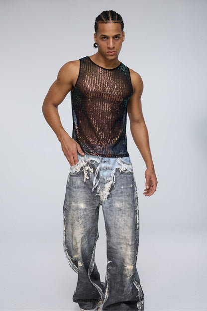 Shining Tension Sequin Sleeveless Top Multi