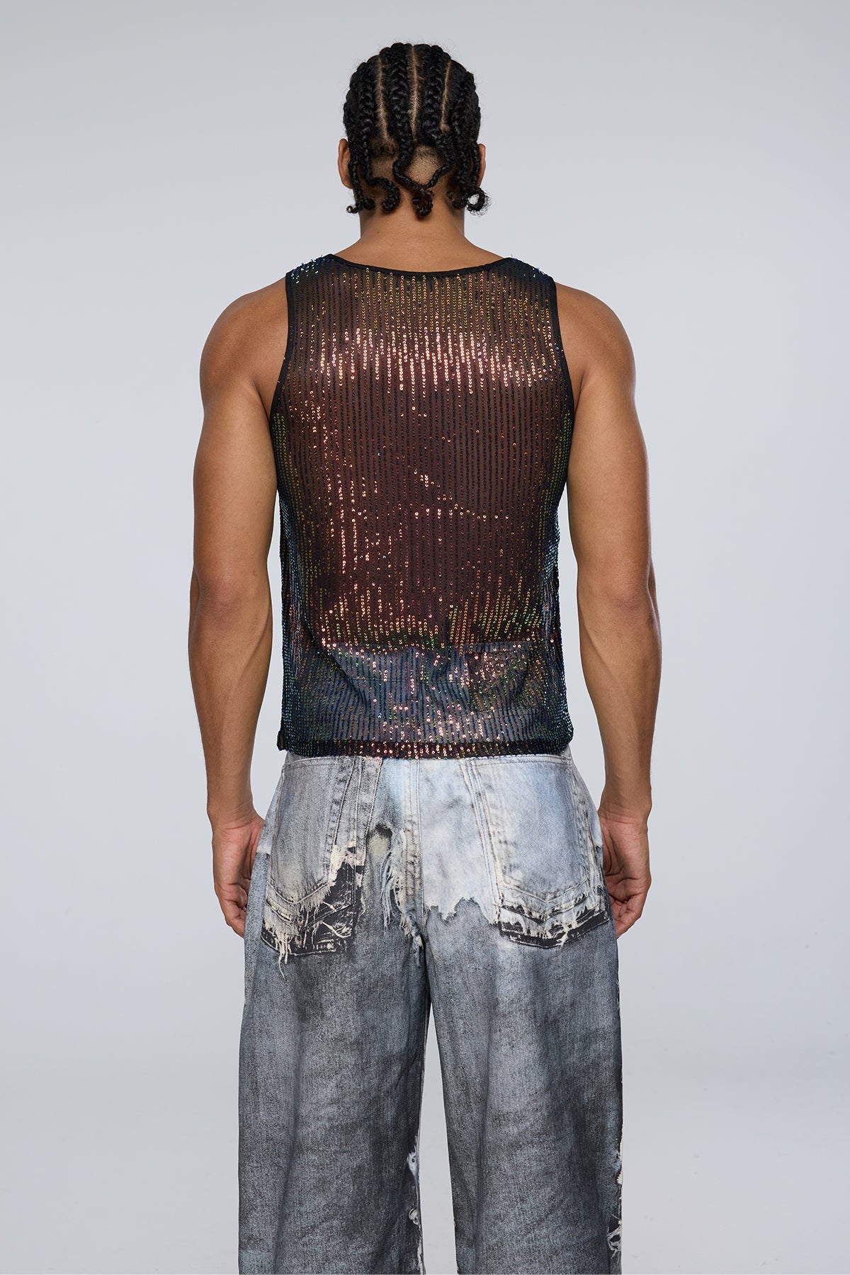 Shining Tension Sequin Sleeveless Top Multi