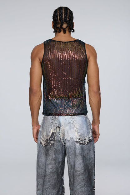 Shining Tension Sequin Sleeveless Top Multi