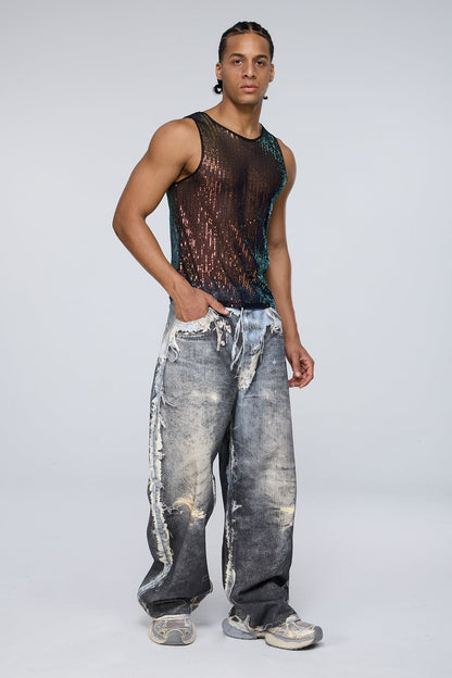 Shining Tension Sequin Sleeveless Top Multi