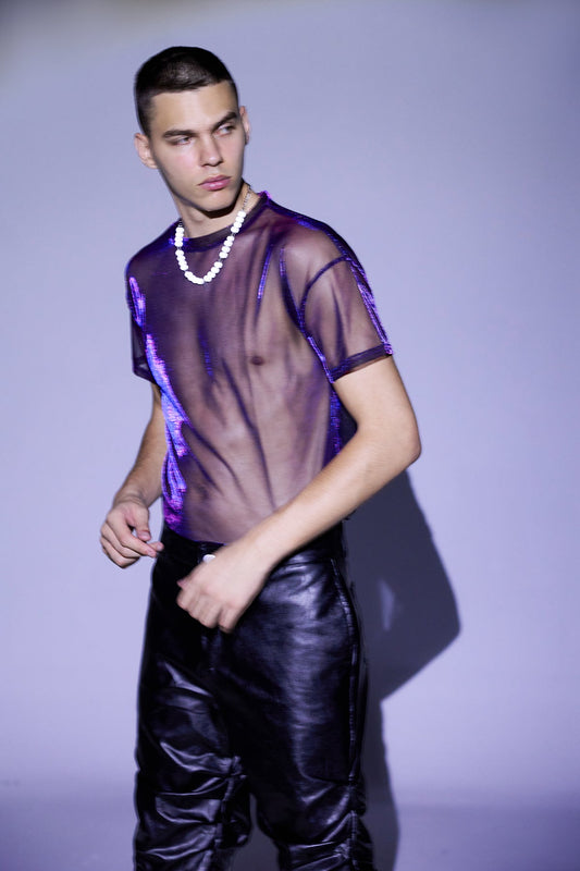 Shiny Skin Laser Mesh Top