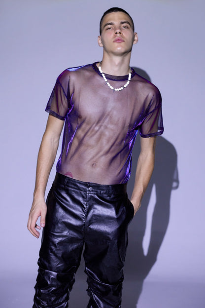 Shiny Skin Laser Mesh Top