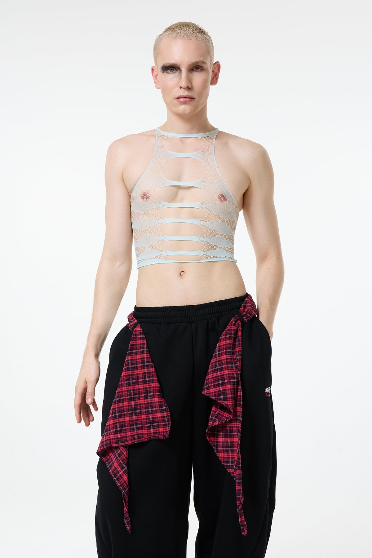 Short Drop Cutout Fishnet Crop Top
