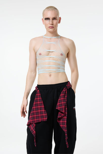 Short Drop Cutout Fishnet Crop Top