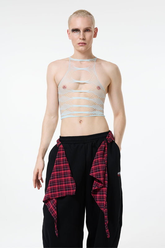Short Drop Cutout Fishnet Crop Top