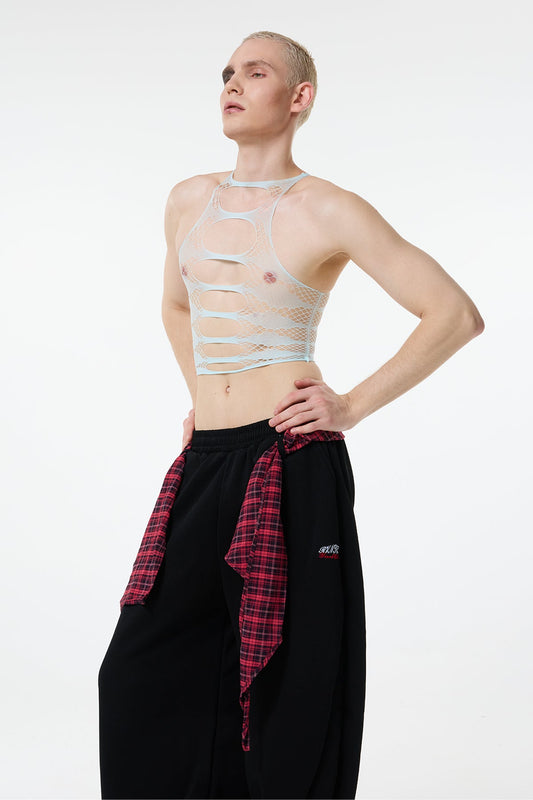 Short Drop Cutout Fishnet Crop Top