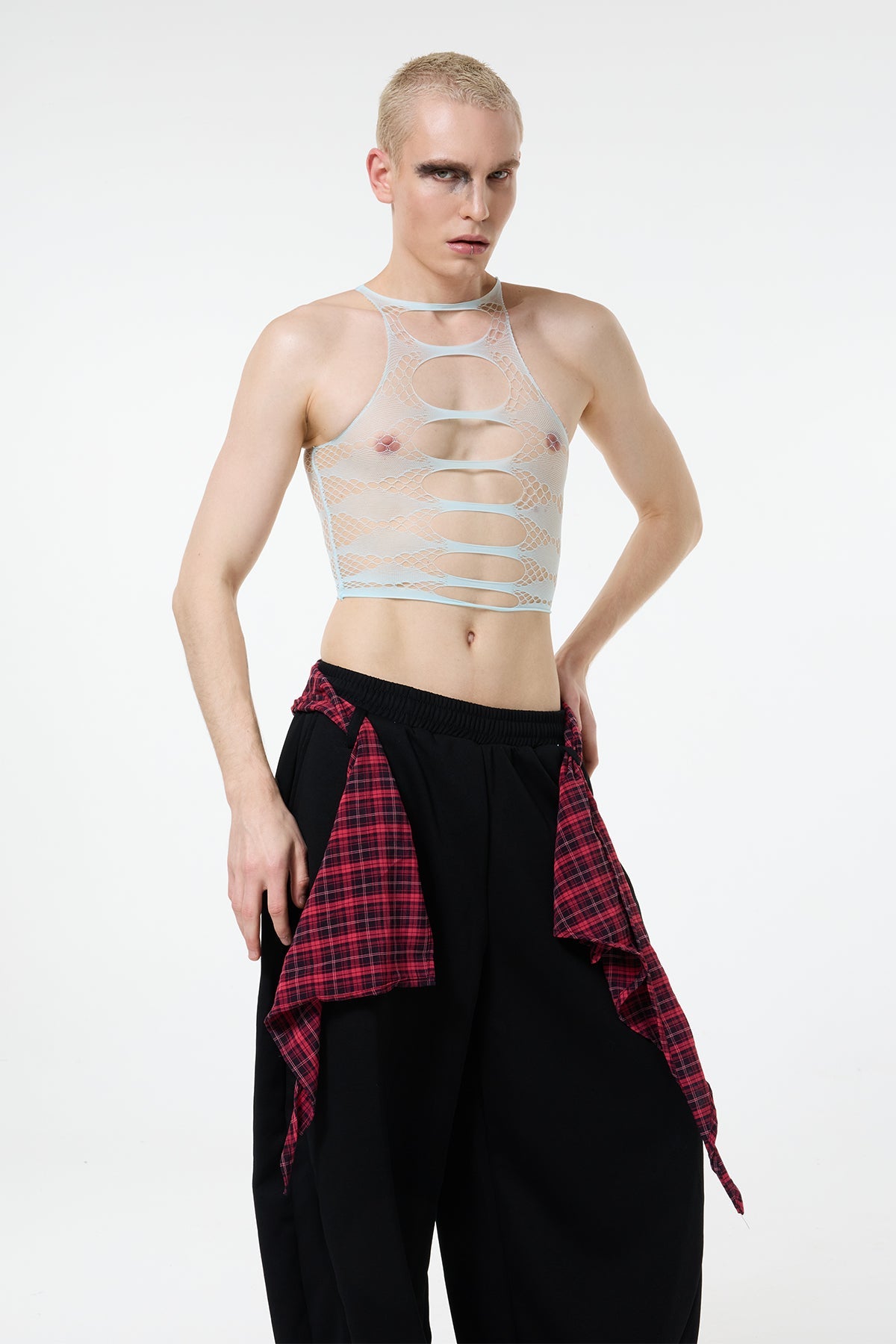 Short Drop Cutout Fishnet Crop Top
