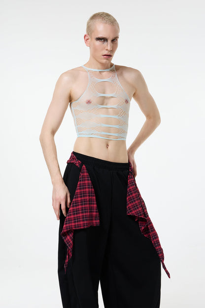 Short Drop Cutout Fishnet Crop Top