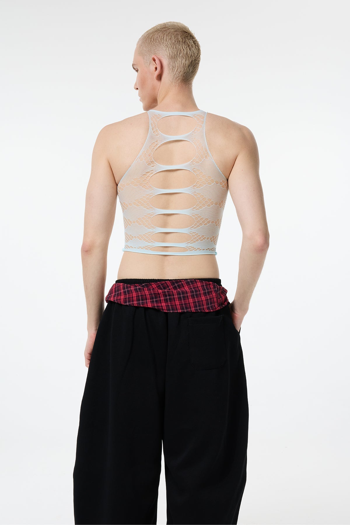 Short Drop Cutout Fishnet Crop Top