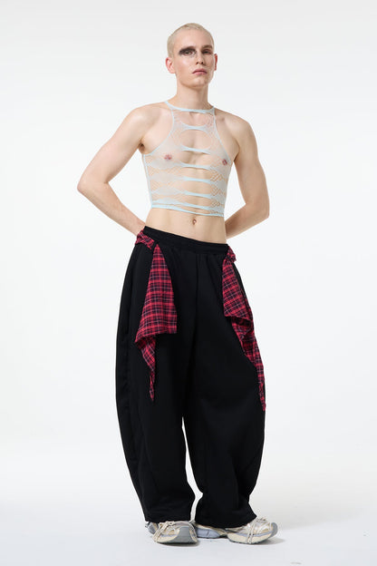 Short Drop Cutout Fishnet Crop Top