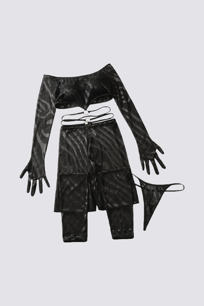 Silent Hybrid Mesh Off Shoulder Pants Set