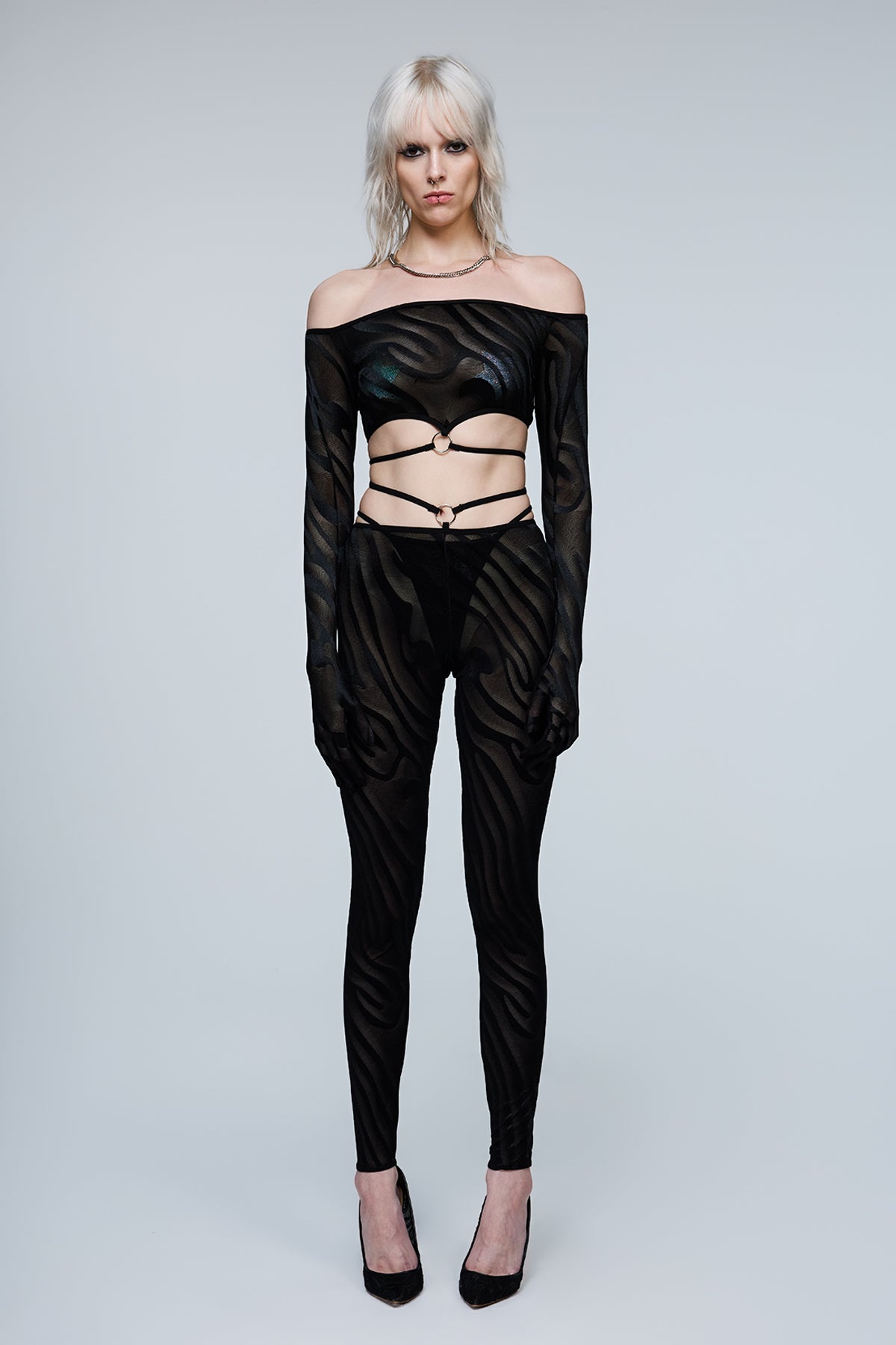 Silent Hybrid Mesh Off Shoulder Pants Set