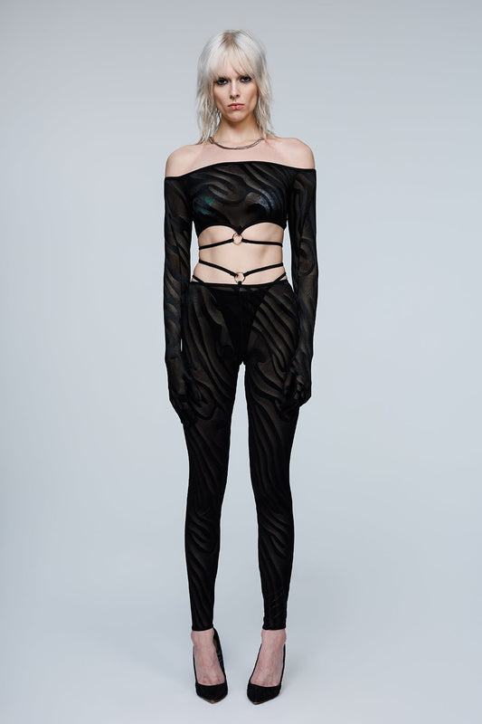 Silent Hybrid Mesh Off Shoulder Pants Set