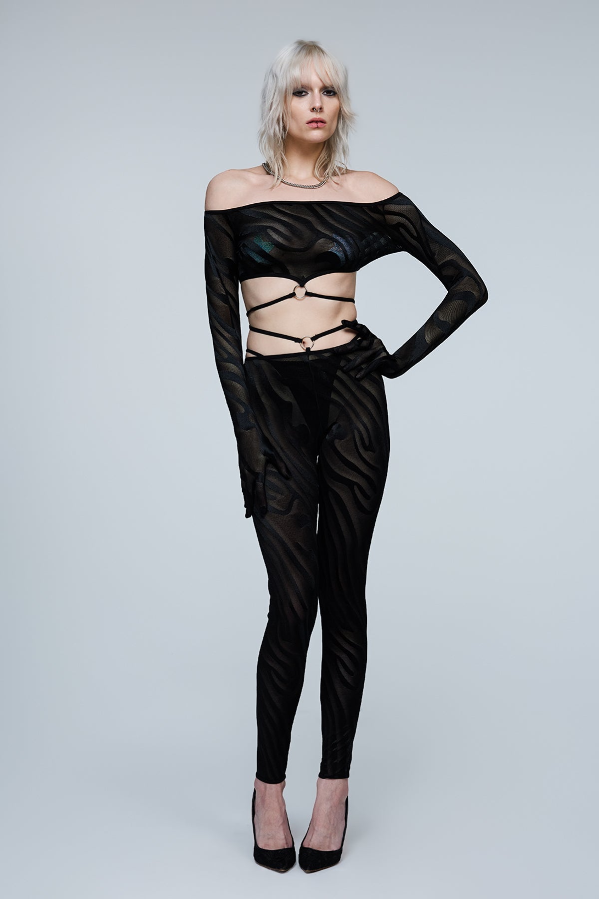 Silent Hybrid Mesh Off Shoulder Pants Set