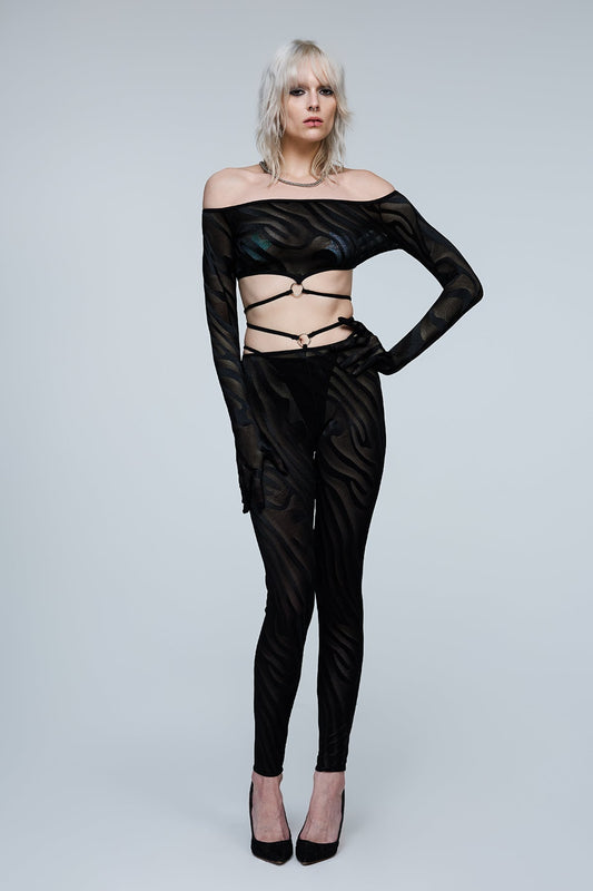 Silent Hybrid Mesh Off Shoulder Pants Set