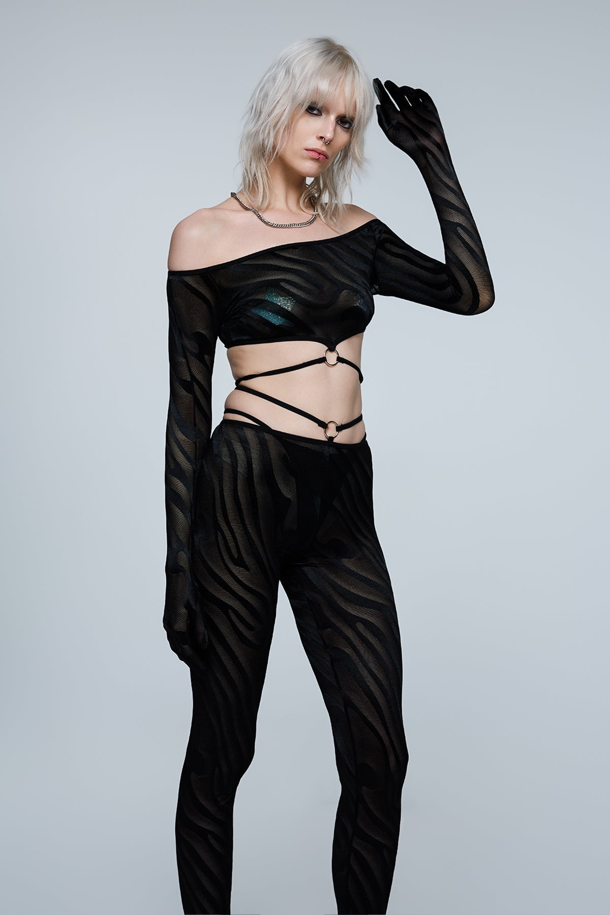 Silent Hybrid Mesh Off Shoulder Pants Set