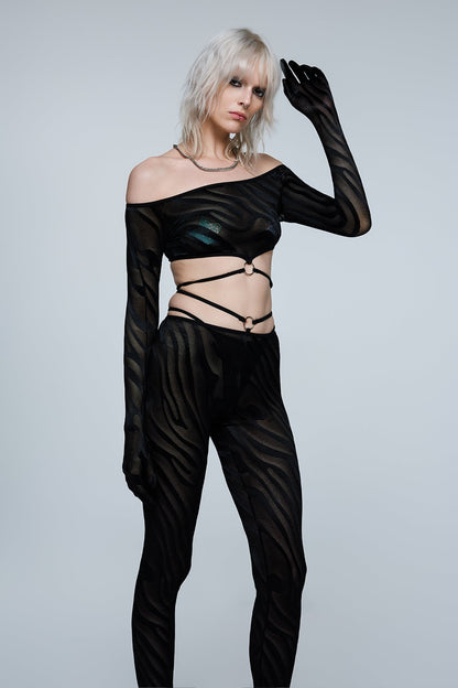 Silent Hybrid Mesh Off Shoulder Pants Set
