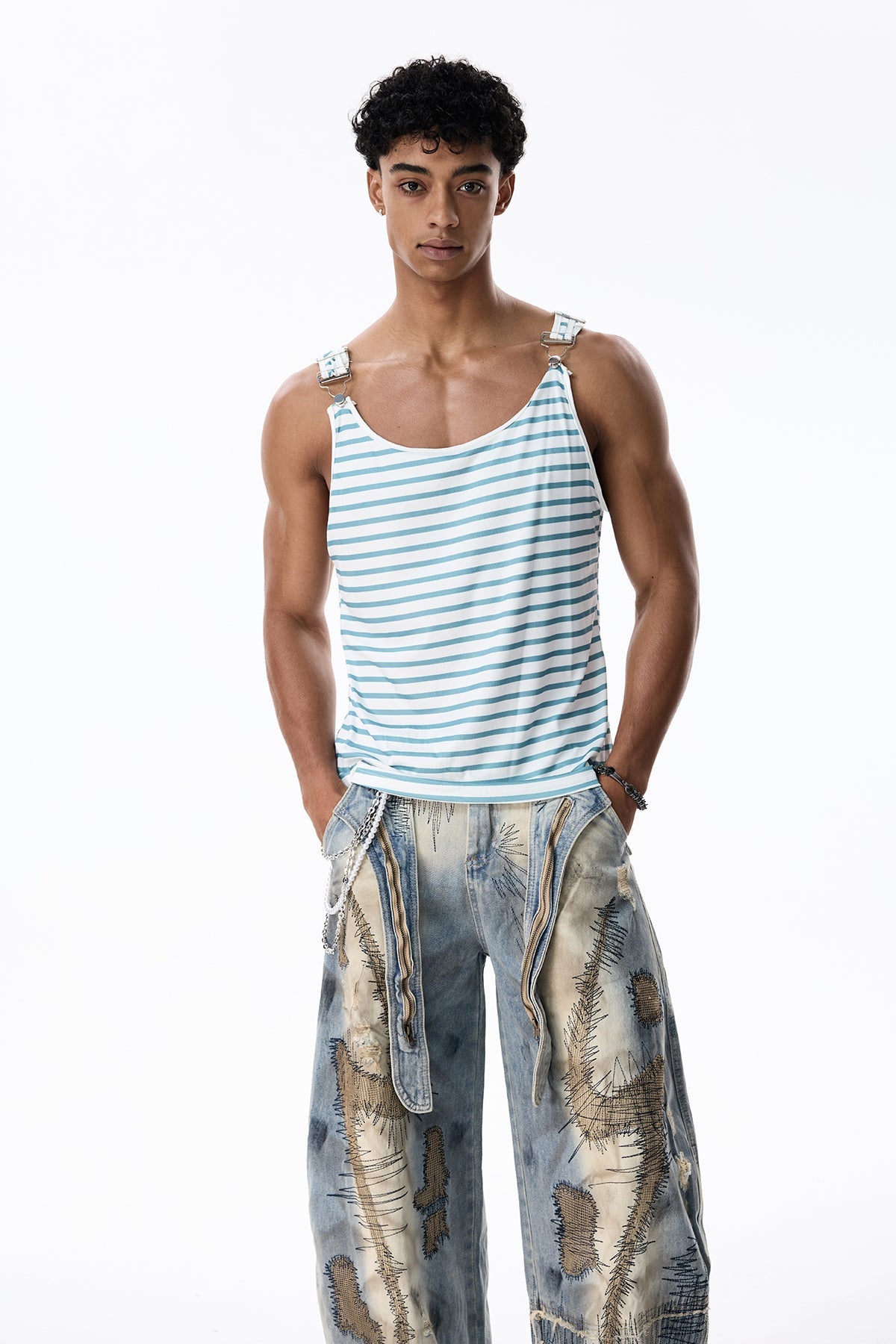 Silent Wrap Stripe Sleeveless Top