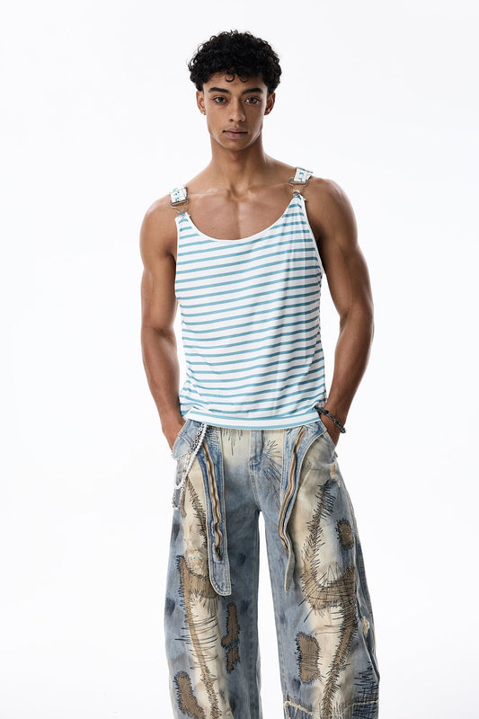 Silent Wrap Stripe Sleeveless Top