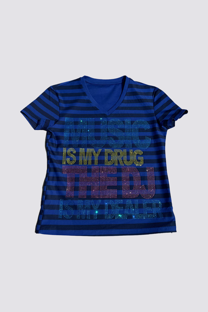Silk Glitz Rhinestone Stripe T-Shirt