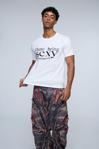 Simple Hue Letter Print Top White