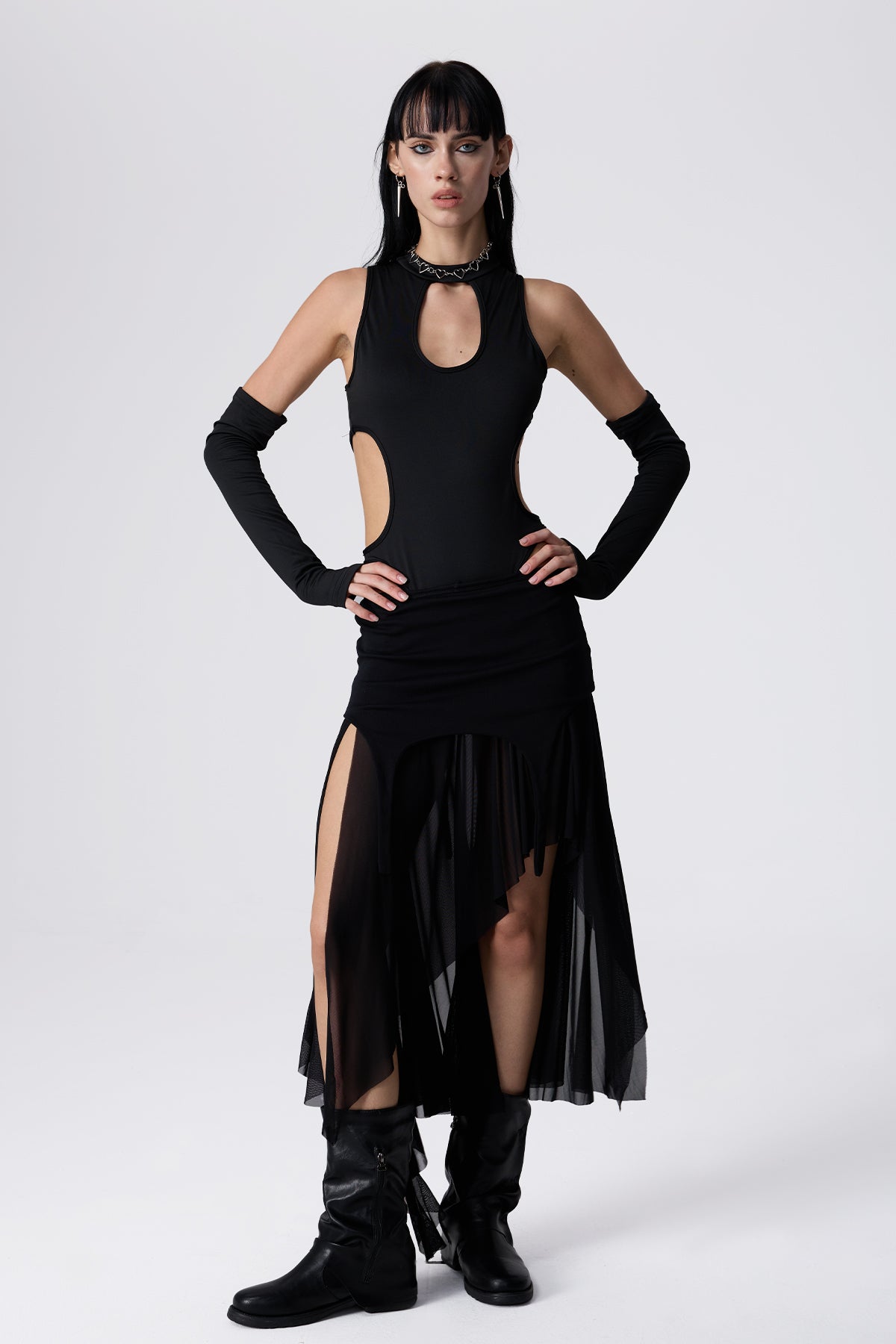 Skin Lock Cutout Bodysuit With Sleeves