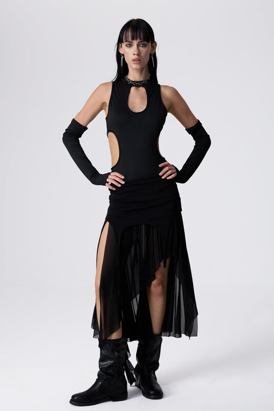 Skin Lock Cutout Bodysuit With Sleeves