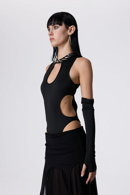 Skin Lock Cutout Bodysuit With Sleeves