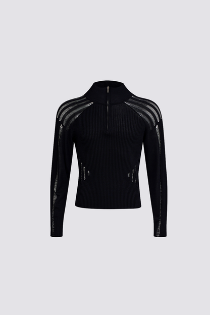 Sleek Knit Long Sleeve Cutout Top Black
