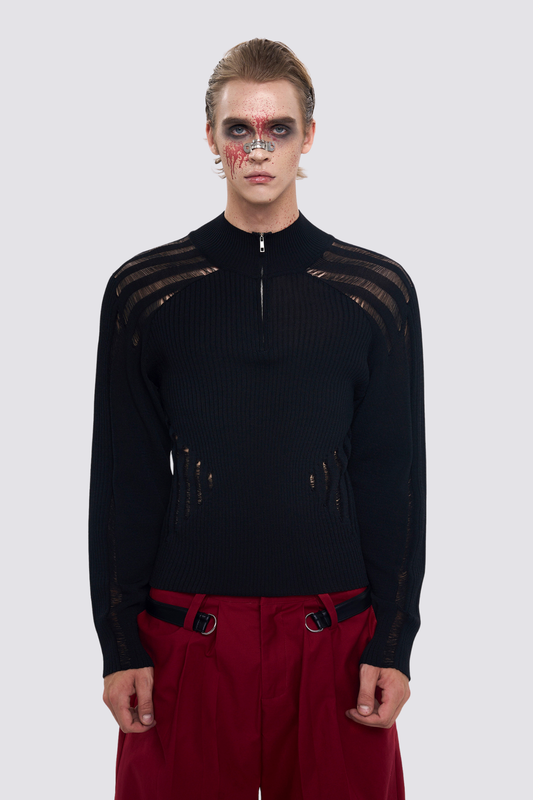 Sleek Knit Long Sleeve Cutout Top Black