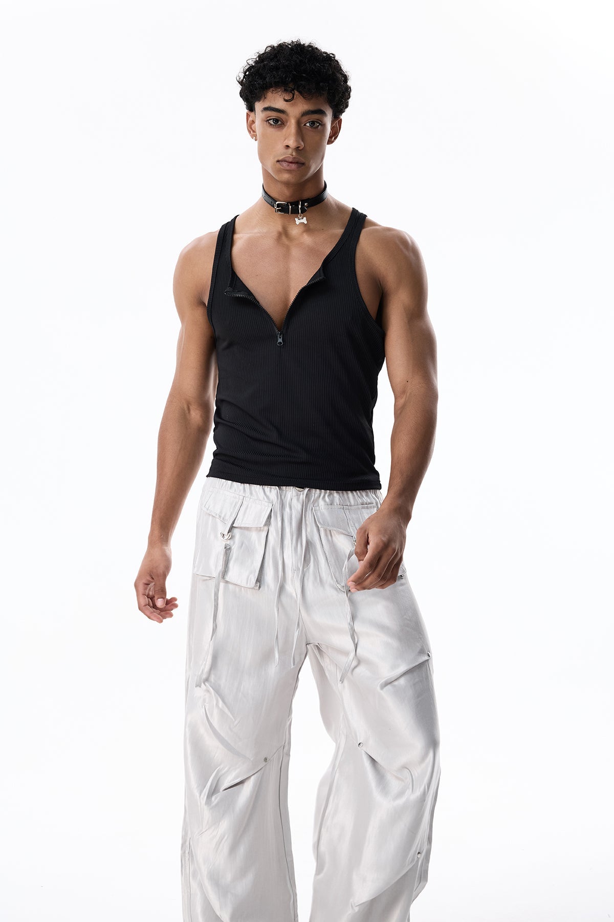 Smoky Sheet V Neck Top Black