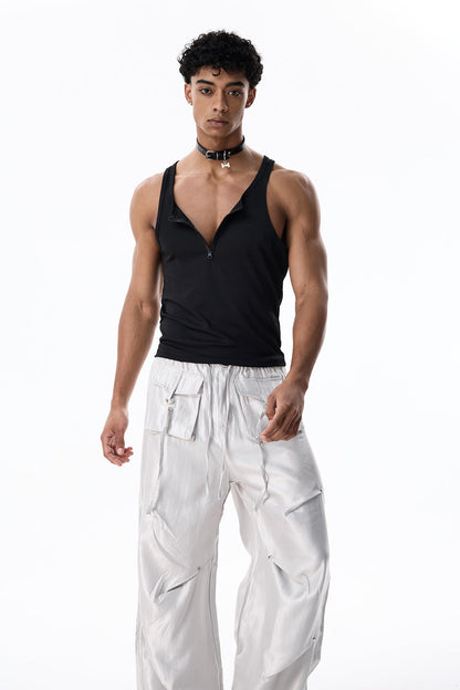Smoky Sheet V Neck Top Black