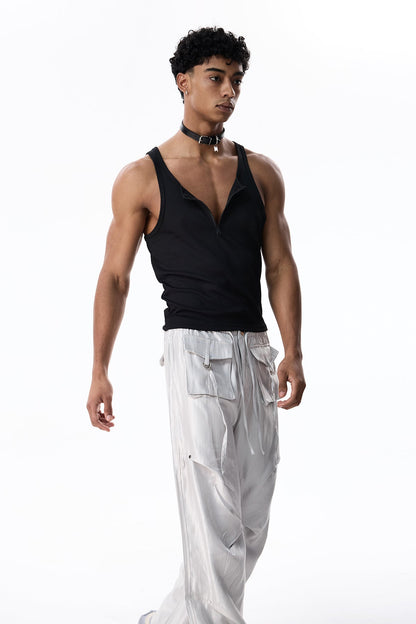 Smoky Sheet V Neck Top Black