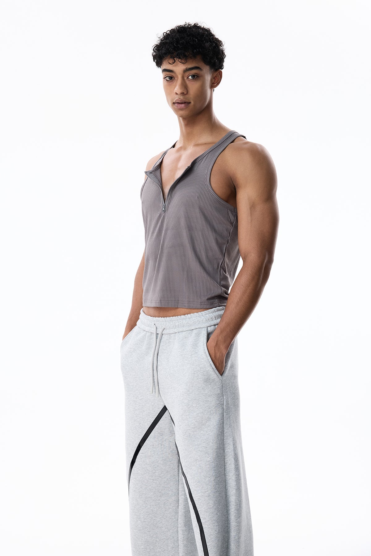 Smoky Sheet V Neck Top Grey